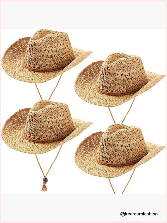 4 Pack Straw Cowgirl Cowboy Party Hats Western Theme Props main image 5